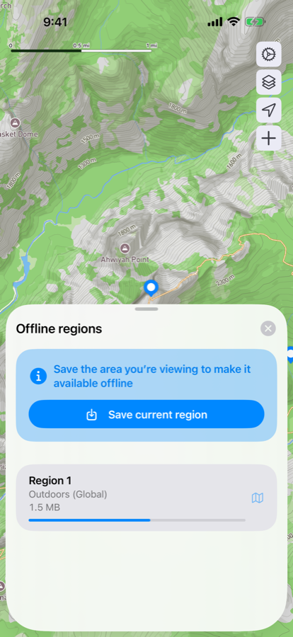 Offline regions download screen